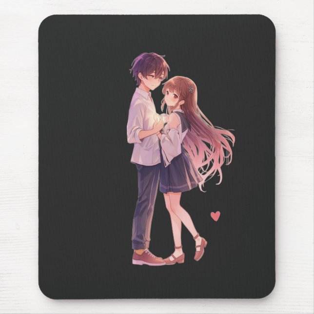 Romantic Anime Couple - Cute Aesthetic Lovers Art  Mouse Mat (Front)