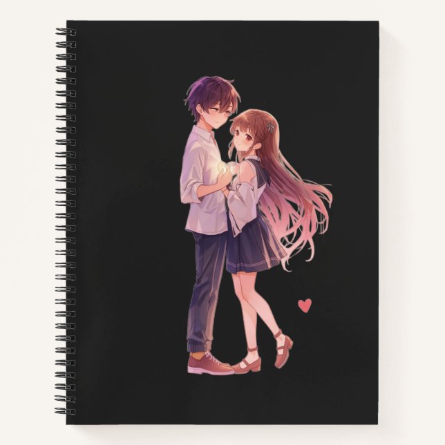 Romantic Anime Couple - Cute Aesthetic Lovers Art  Notebook (Front)