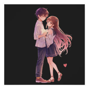 Romantic Anime Couple - Cute Aesthetic Lovers Art Poster