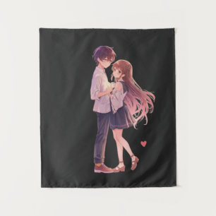 Romantic Anime Couple - Cute Aesthetic Lovers Art Tapestry