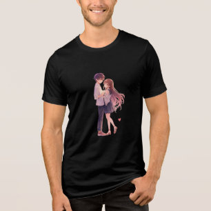 Romantic Anime Couple - Cute Aesthetic Lovers Art  Tri-Blend Shirt