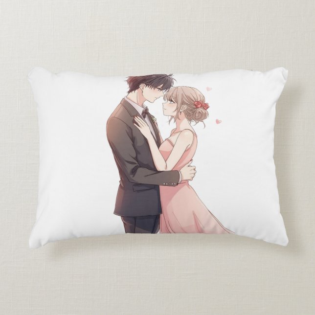 Romantic Anime Couple Embrace T-Shirt Decorative Cushion (Front)