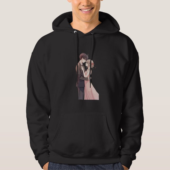 Romantic Anime Couple Embrace T-Shirt Hoodie (Front)