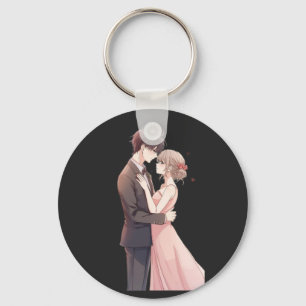 Romantic Anime Couple Embrace T-Shirt Key Ring