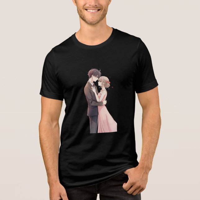 Romantic Anime Couple Embrace T-Shirt Tri-Blend Shirt (Front)