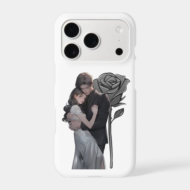 Romantic Anime Couple Hugging with Black Rose (Back)