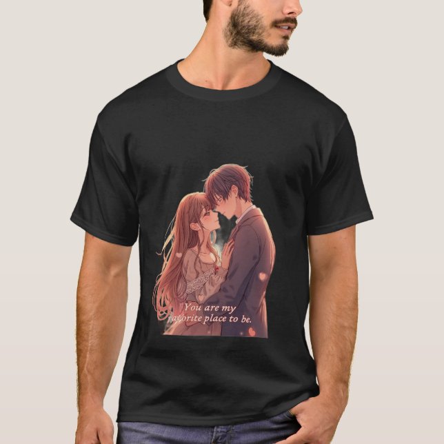 Romantic Anime Couple - Valentine's Day  Aesthetic T-Shirt (Front)