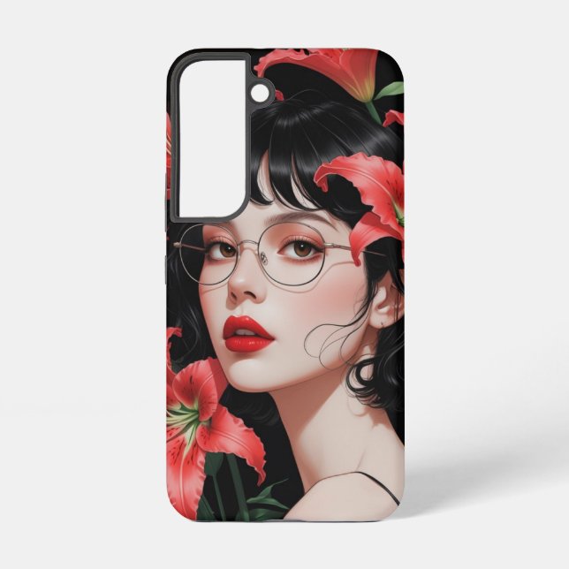 Romantic Anime Girl Samsung Case – Floral Art with (Back)