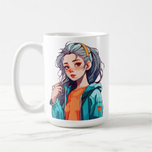Romantic Anime Girl with Colourful Light Hair Coffee Mug