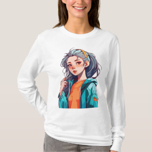 Romantic Anime Girl with Colourful Light Hair T-Shirt
