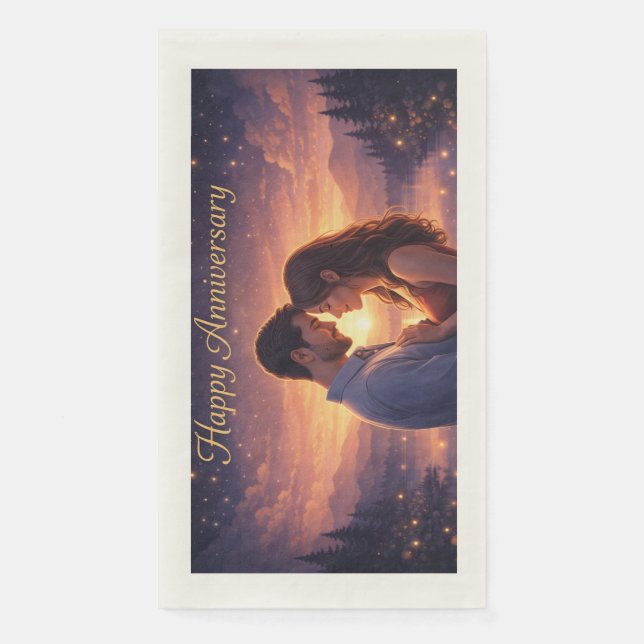 Romantic Anniversary Couple Sunset Napkin (Front)