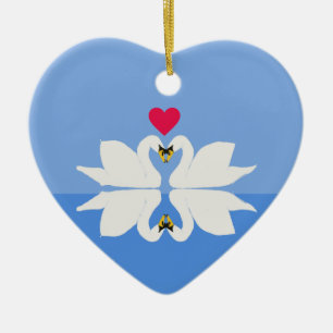 Romantic Anniversary Swan Heart Ceramic Ornament