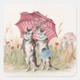 Romantic Anthropomorphic Cats in Wildflower Garden Square Sticker