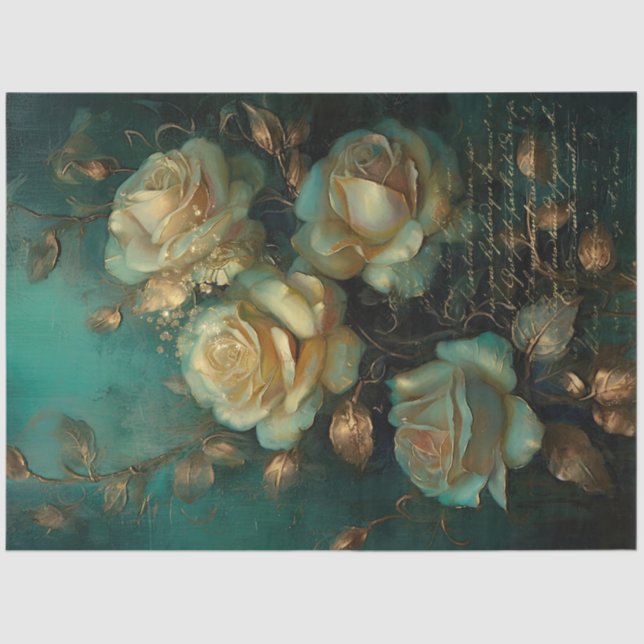 Romantic Antique Emerald and Gold Design Series 13 Tissue Paper (Front)