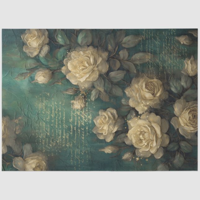 Romantic Antique Emerald and Gold Design Series 14 Tissue Paper (Front)