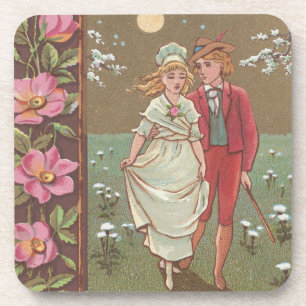 Romantic Antique Saint Valentine's Day Card, 1876 Coaster