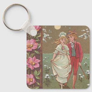 Romantic Antique Saint Valentine's Day Card, 1876 Key Ring