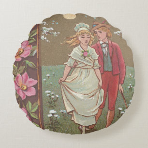 Romantic Antique Saint Valentine's Day Card, 1876 Round Cushion