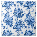 Romantic Antique Vintage Roses-Blue on White Tile<br><div class="desc">Elegant and classic antique vintage Delft blue roses on white background.</div>