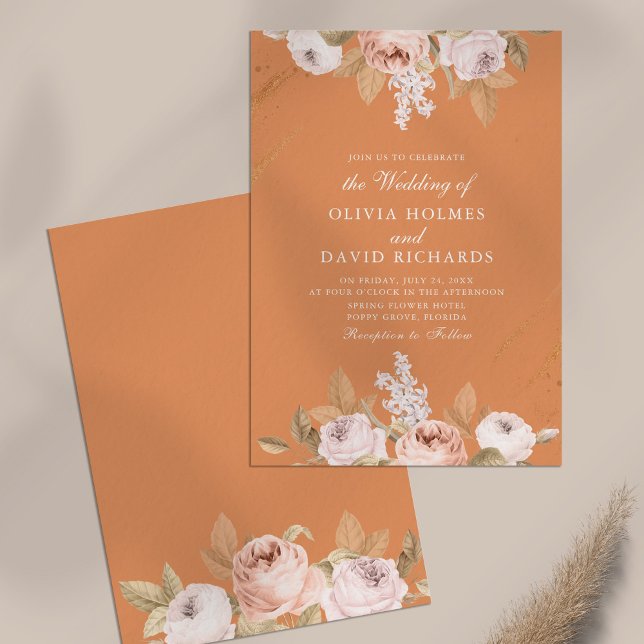 Romantic Apricot Peony Wedding Invitation (Romantic Apricot Peony Wedding Invitation on neutral table)