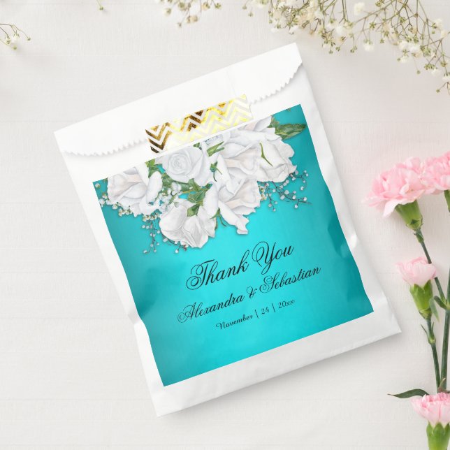Romantic Aqua and Roses Wedding Favour Bags (Sealed)