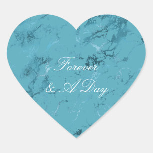 Romantic Aqua Blue Marble Wedding Heart Sticker