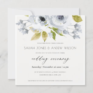 ROMANTIC AQUA BLUE WATERCOLOR FLORAL ENGAGEMENT INVITATION