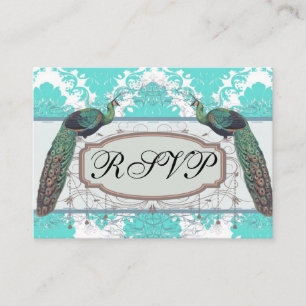 romantic aqua blue white damask design enclosure card