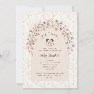 Romantic Arch Floral Twins Baby Shower LPM26 Card