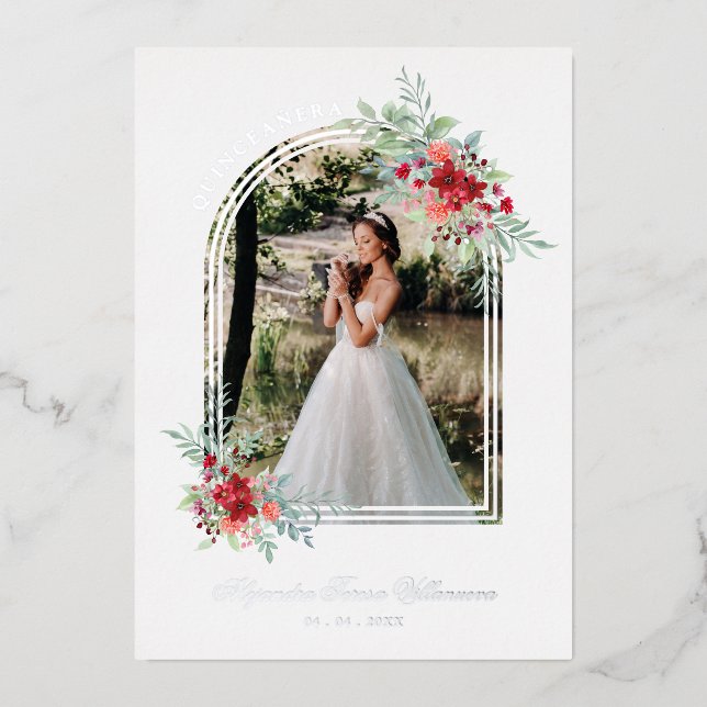 Romantic Arch Spanish Quinceañera Photo Floral (Front)
