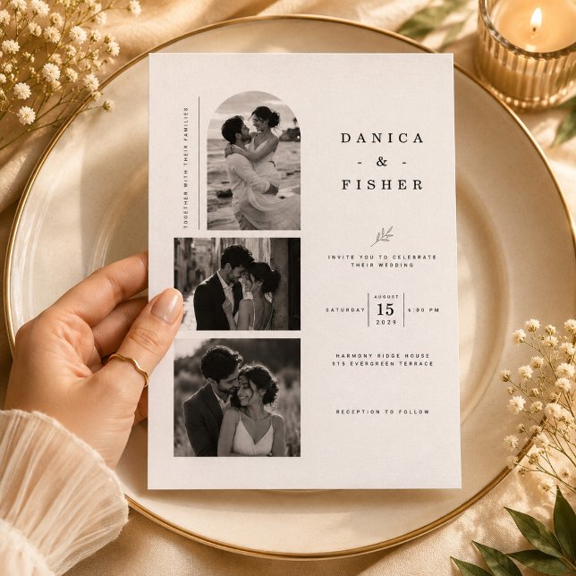 Romantic Arched Photo Gallery Wedding Invitation (Creator Uploaded)