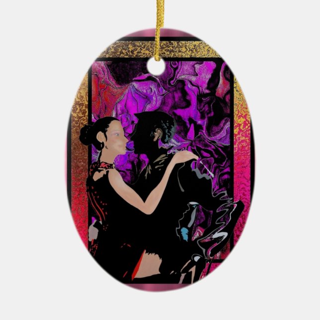 Romantic Art Deco style dancers Ceramic Tree Decoration (Front)