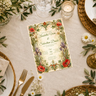 Romantic Art Nouveau Botanical Wedding Invitation