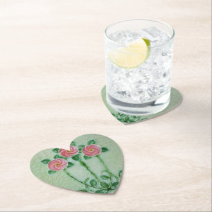 Romantic Art Nouveau Crackle Glaze Heart-Shaped Paper Coaster