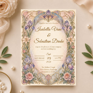 Romantic Art Nouveau Iris Wedding Invitation