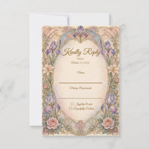 Romantic Art Nouveau Iris Wedding RSVP Card