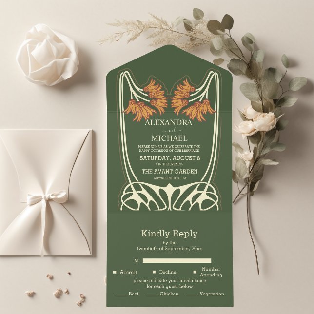 Romantic  Art Nouveau Wedding All In One Invitation (Creator Uploaded)
