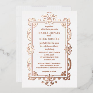 romantic art nouveau wedding rose gold  foil invit