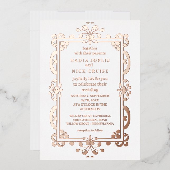 romantic art nouveau wedding rose gold  foil invit (Envelope)
