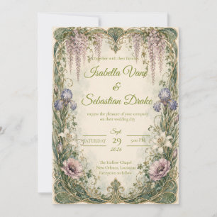 Romantic Art Nouveau Wisteria Garden Wedding Invitation