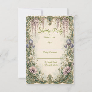 Romantic Art Nouveau Wisteria Garden Wedding RSVP Card