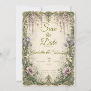 Romantic Art Nouveau Wisteria Garden Wedding Save The Date
