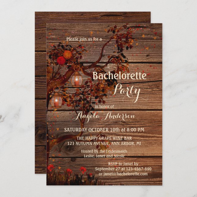Romantic Autumn Bachelorette Party Invitation (Front/Back)
