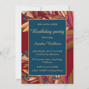 Romantic autumn blueberrie birthday invitation