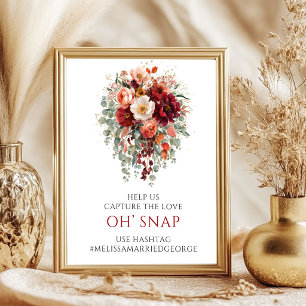 Romantic Autumn Burgundy Oh Snap Hashtag Sign