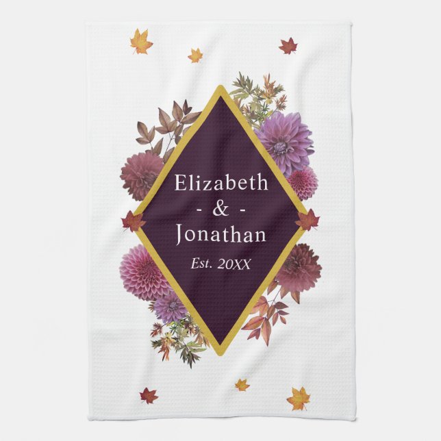 Romantic Autumn Dahlia Tea Towel (Vertical)