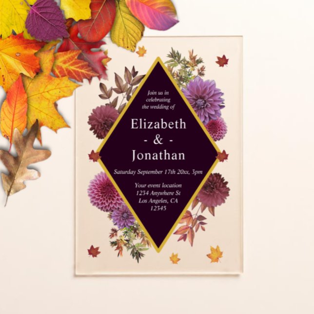 Romantic Autumn Dahlia Wedding Acrylic Invitations (Creator Uploaded)