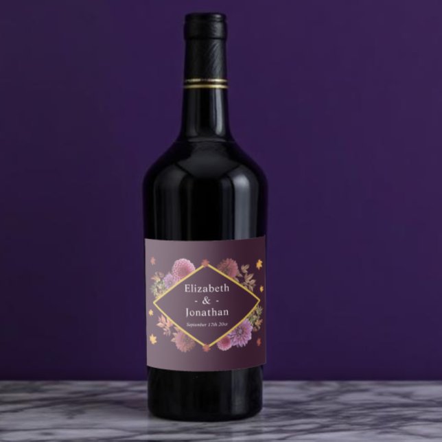 Romantic Autumn Dahlia Wedding Liquor Bottle Label (Creator Uploaded)