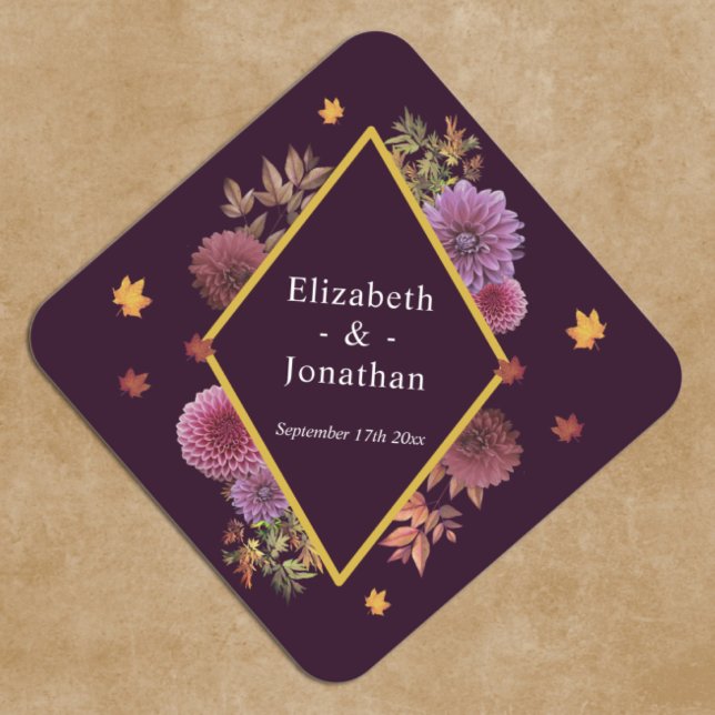 Romantic Autumn Dahlia Wedding Paper Coaster (Creator Uploaded)