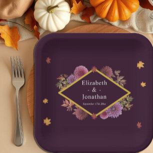 Romantic Autumn Dahlia Wedding Paper Plate